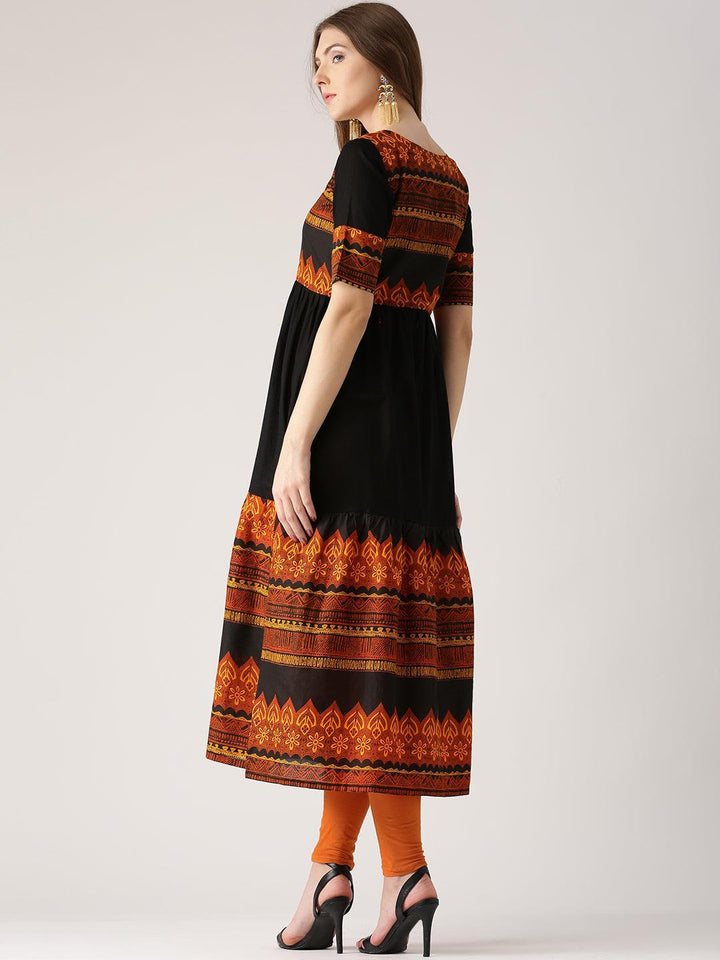 Black Printed Cotton Kurta - ShopLibas