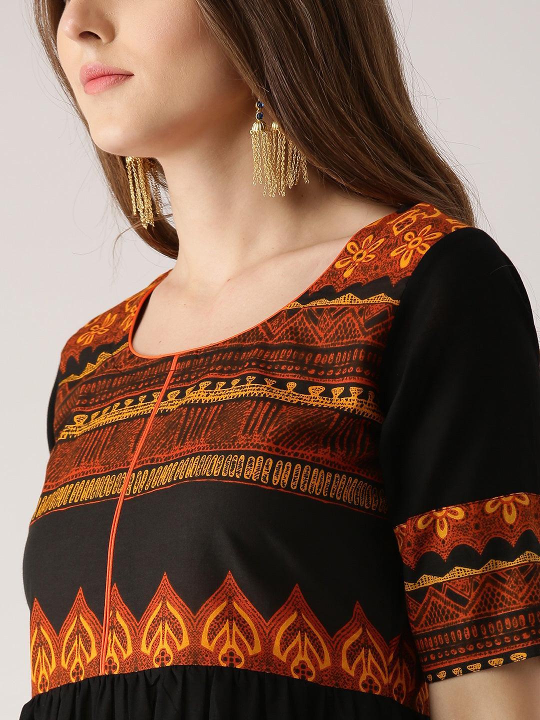 Black Printed Cotton Kurta - ShopLibas