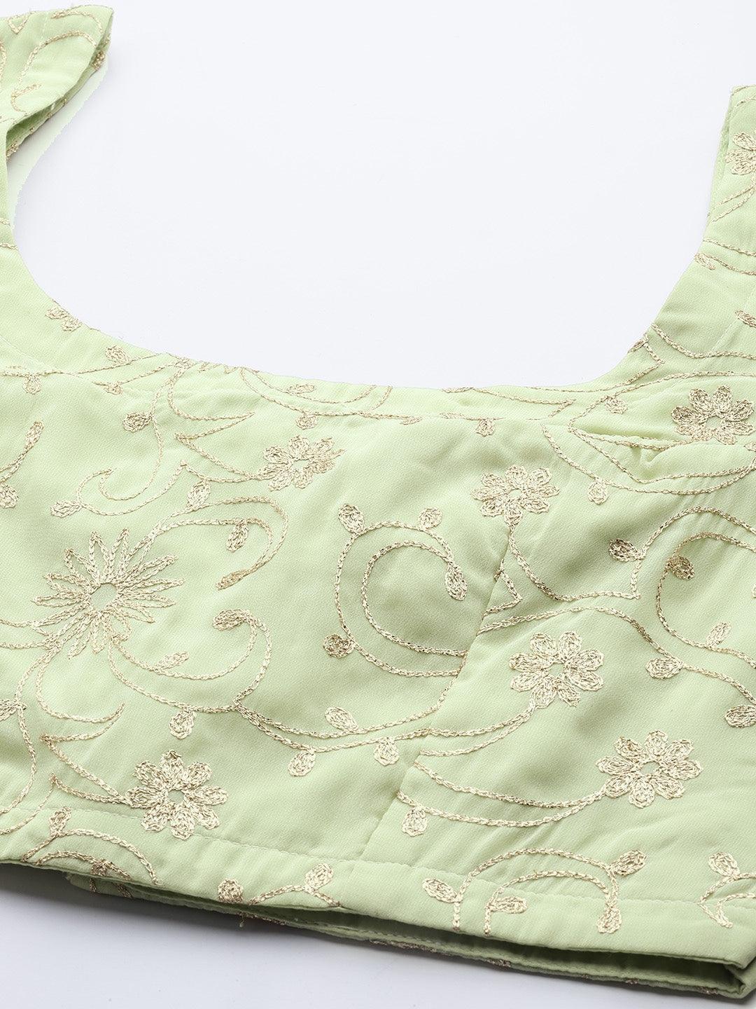 Green Embroidered Georgette Lehenga Set - ShopLibas
