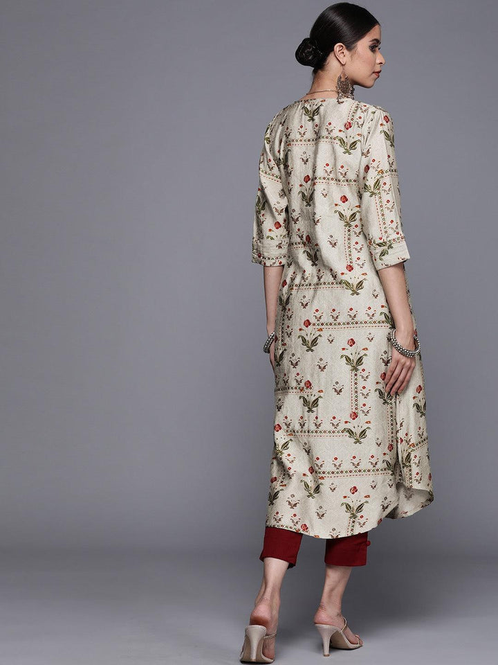 Grey Printed Chanderi Silk Kurta - ShopLibas