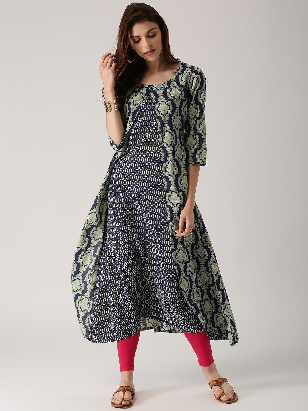Blue Printed Cotton Kurta - ShopLibas