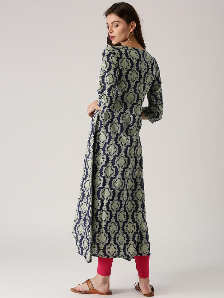 Blue Printed Cotton Kurta - ShopLibas