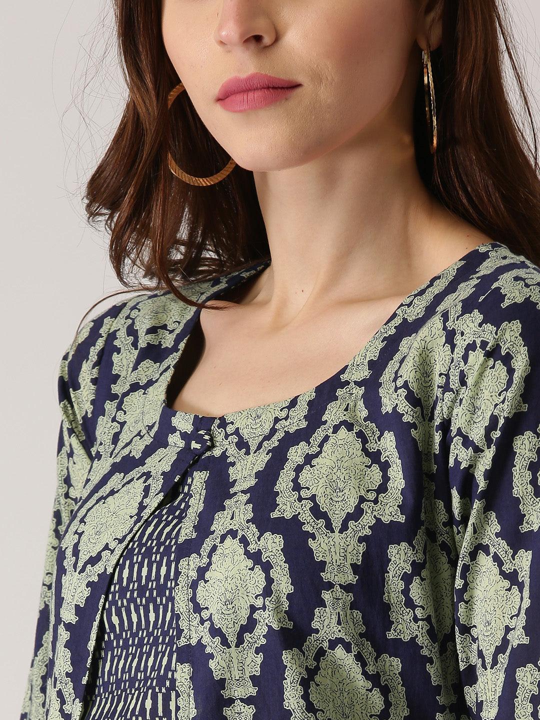 Blue Printed Cotton Kurta - ShopLibas