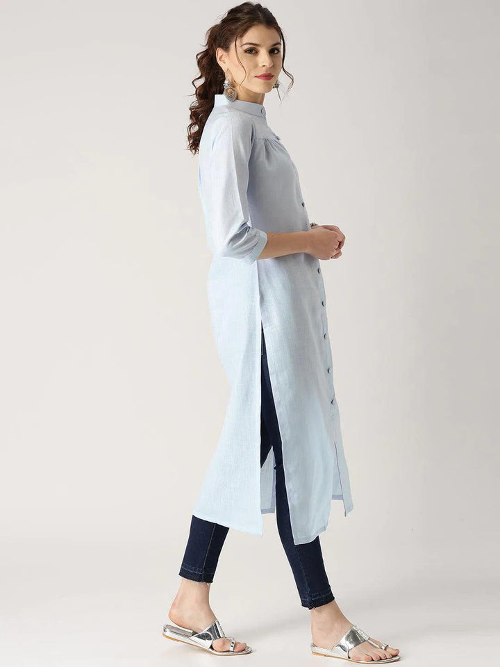 Blue Solid Cotton Kurta - ShopLibas