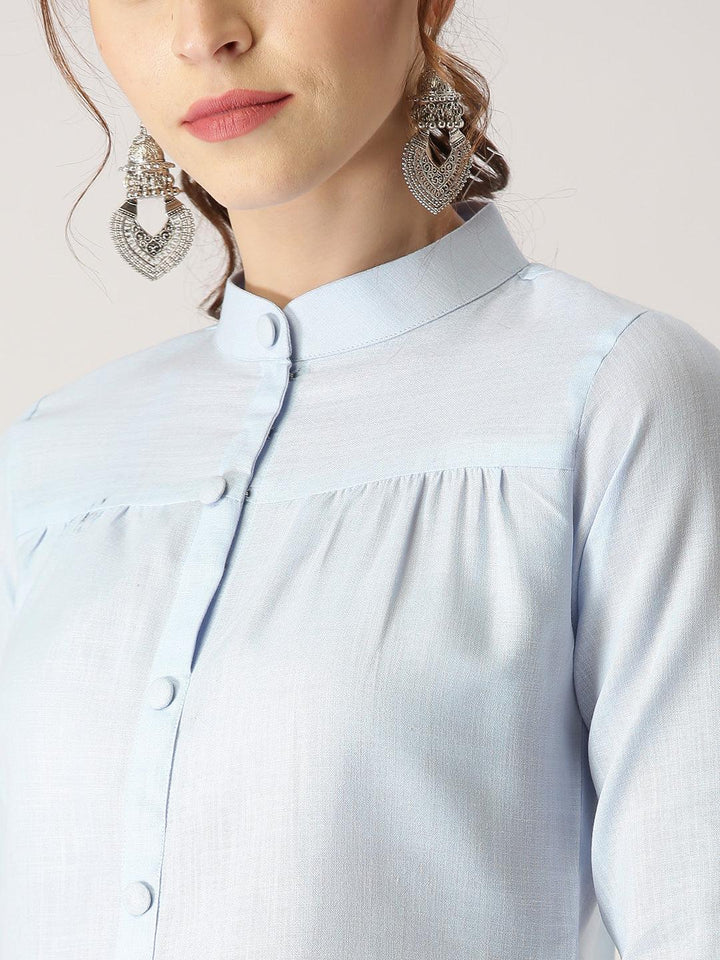 Blue Solid Cotton Kurta - ShopLibas