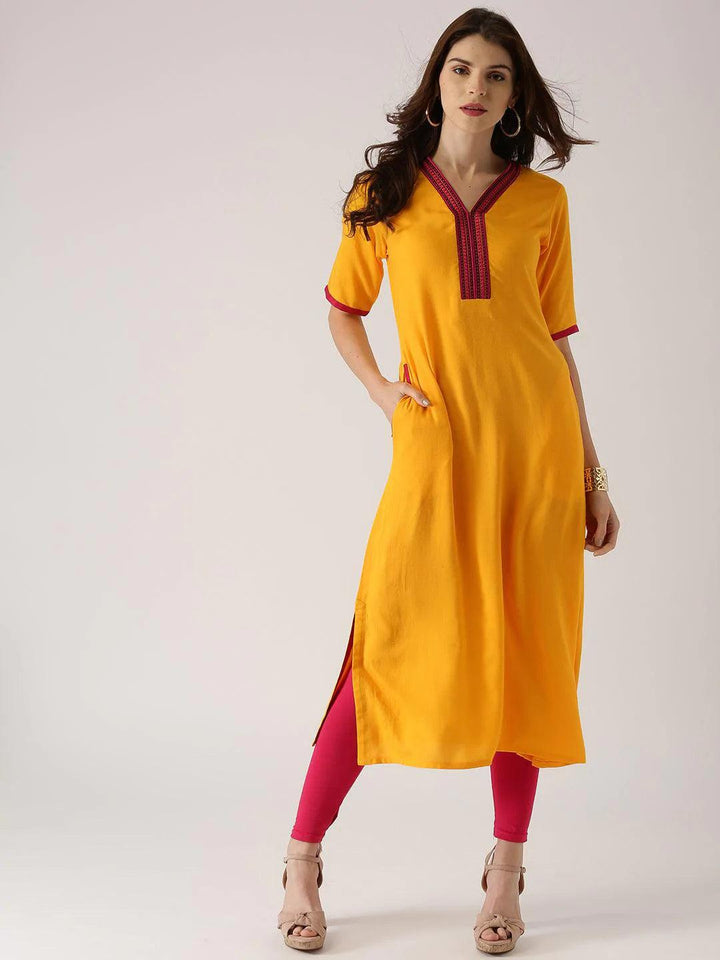 Yellow Solid Rayon Kurta - ShopLibas