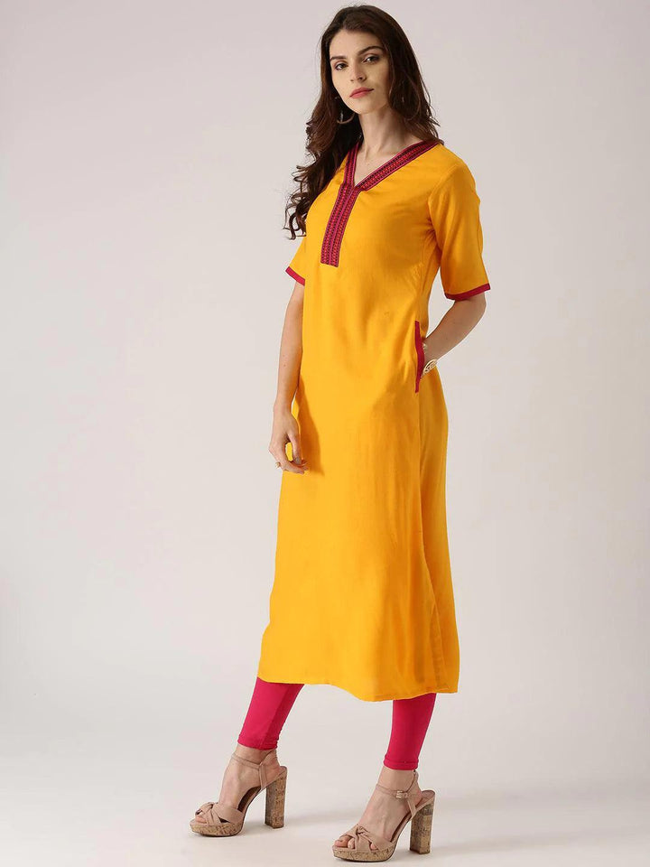 Yellow Solid Rayon Kurta - ShopLibas