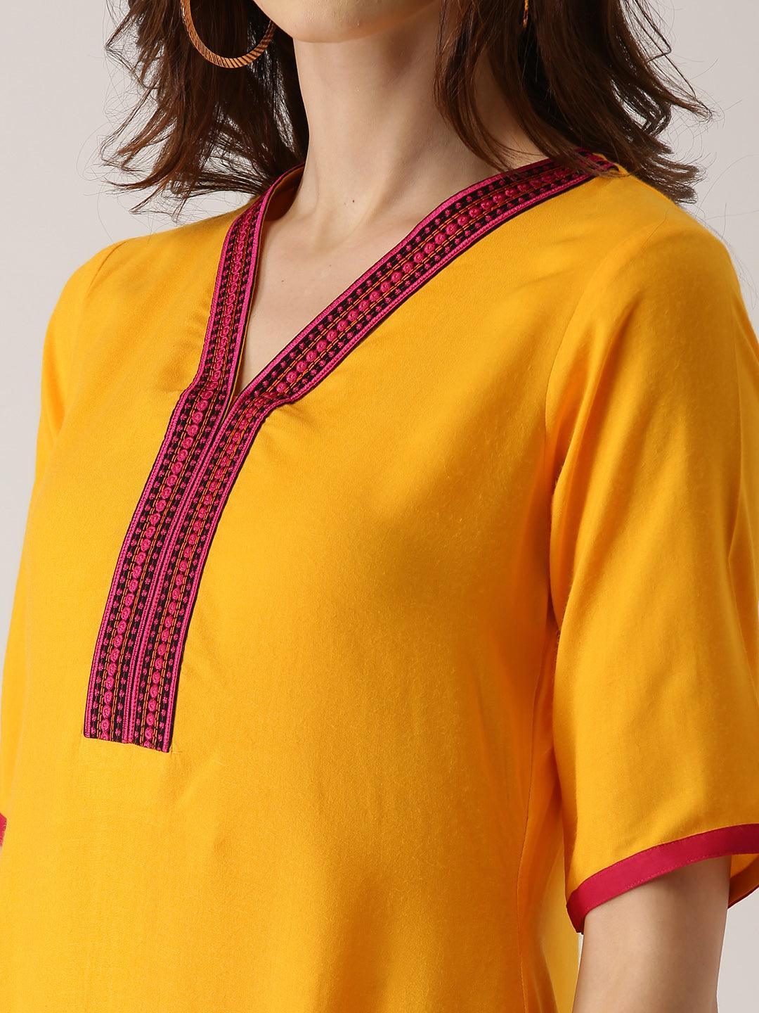 Yellow Solid Rayon Kurta - ShopLibas
