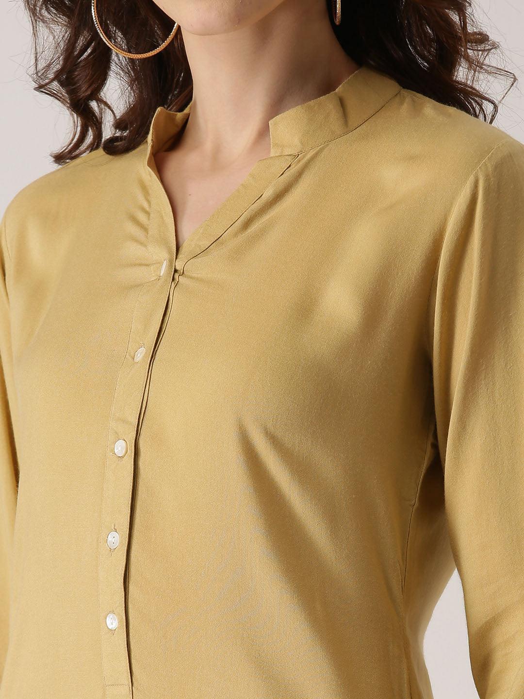 Beige Solid Rayon Kurta - ShopLibas 