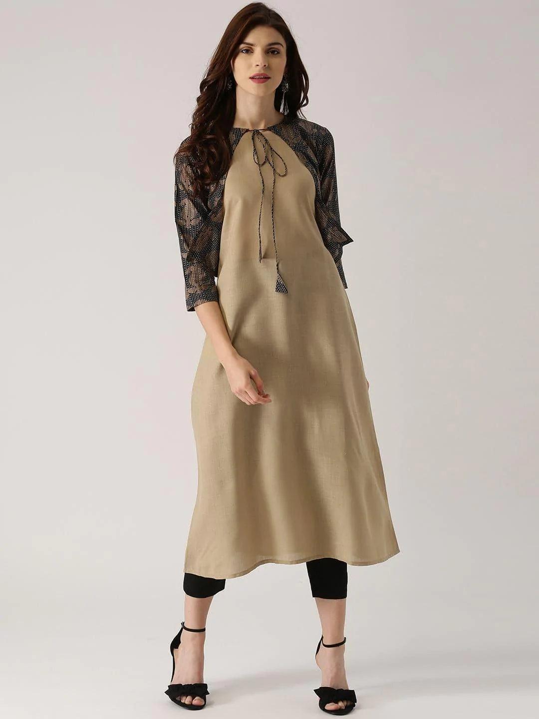 Beige Solid Cotton Kurta With Jacket - ShopLibas