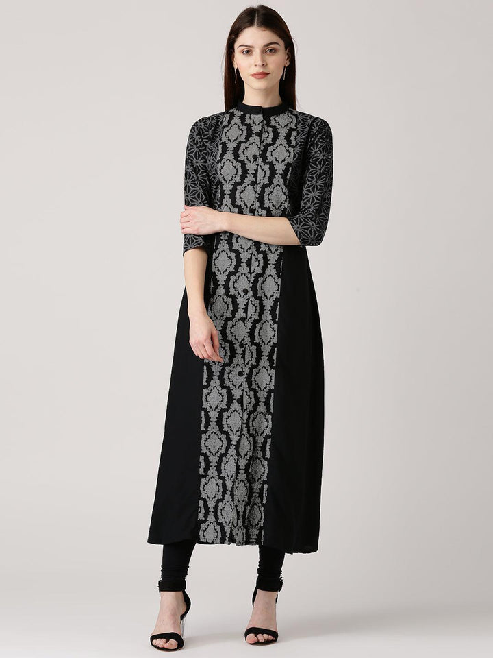Black Printed Cotton Kurta - ShopLibas