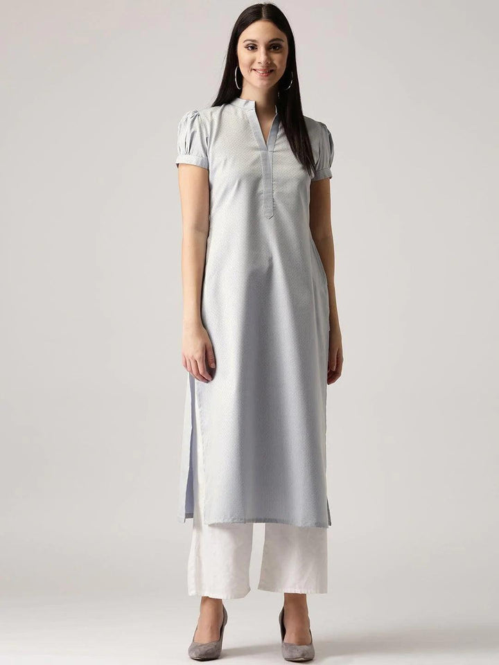 Grey Solid Polyester Kurta - ShopLibas