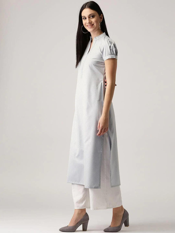 Grey Solid Polyester Kurta - ShopLibas