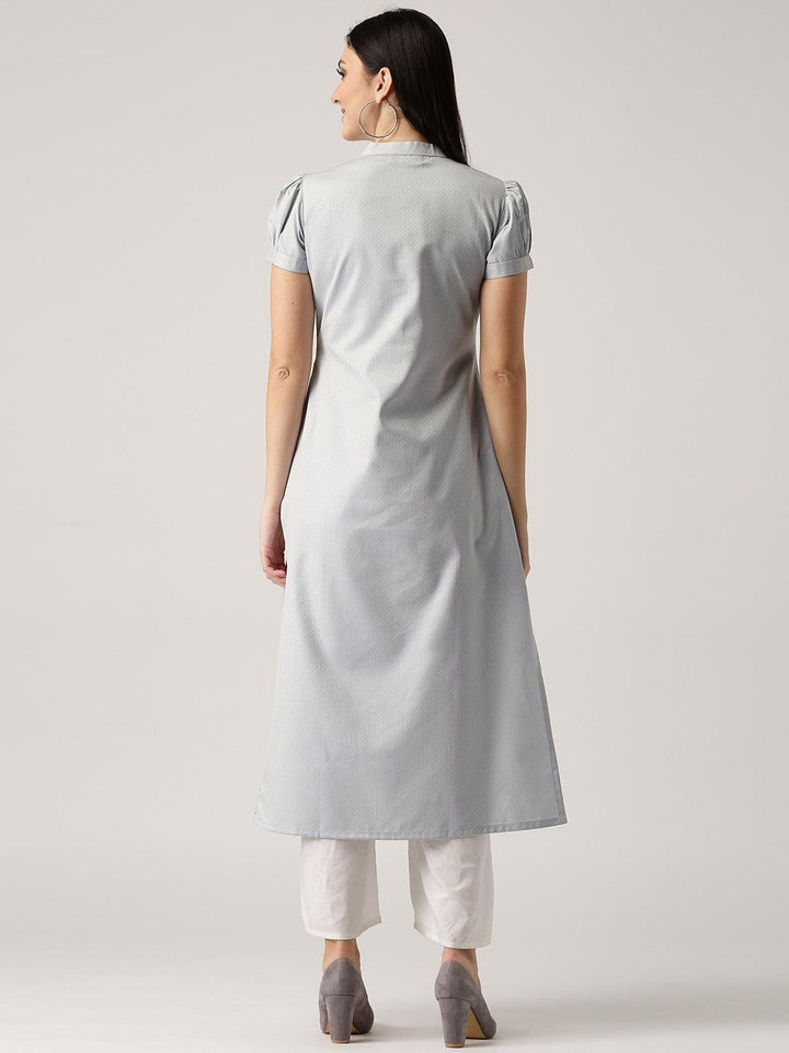 Grey Solid Polyester Kurta - ShopLibas