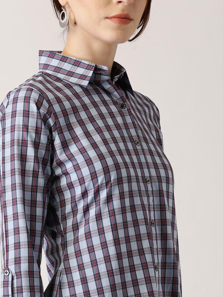 Blue Checkered Cotton Kurta - ShopLibas
