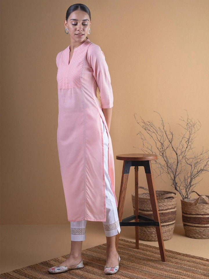 Pink Solid Cotton Kurta - ShopLibas