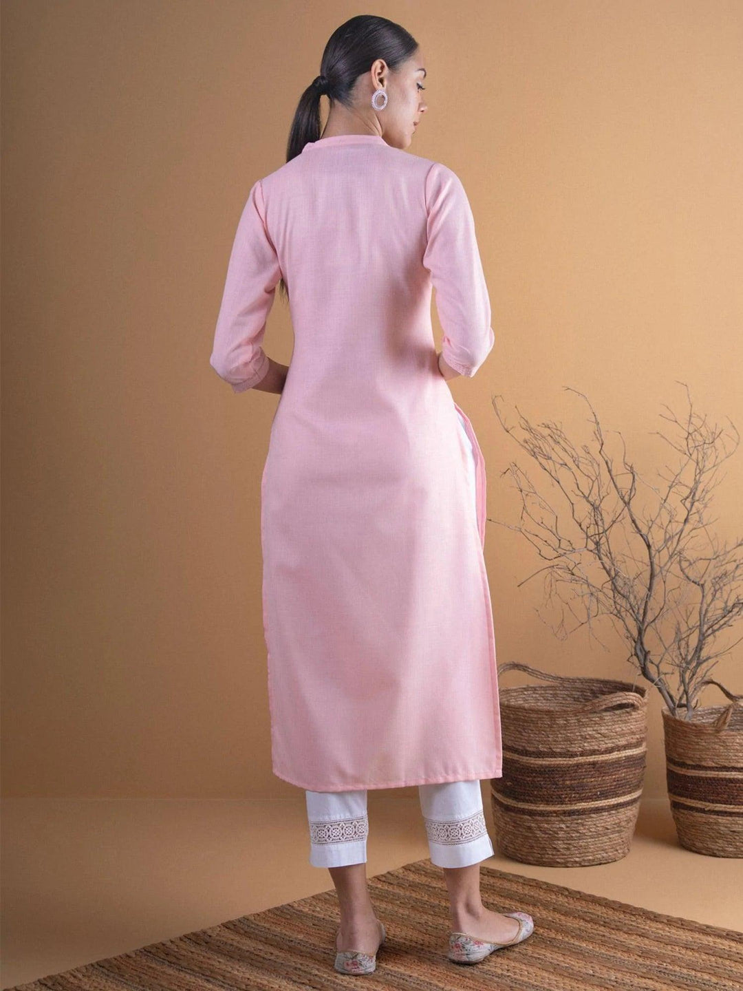 Pink Solid Cotton Kurta - ShopLibas