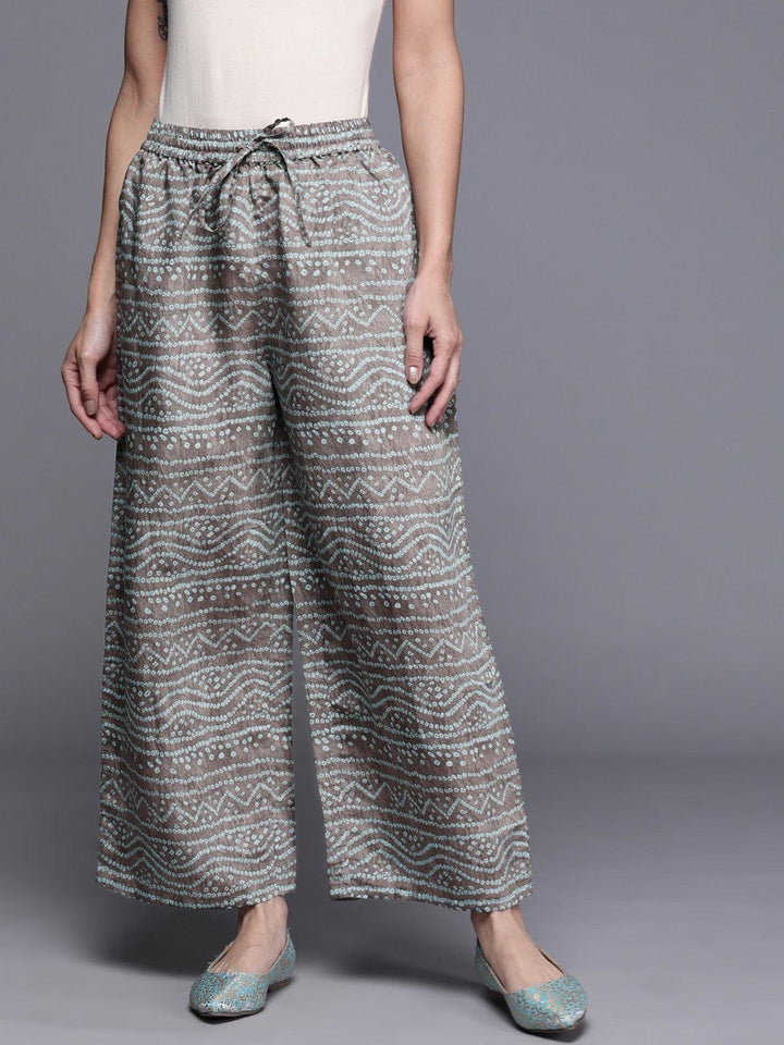 Grey Printed Silk Palazzos - ShopLibas
