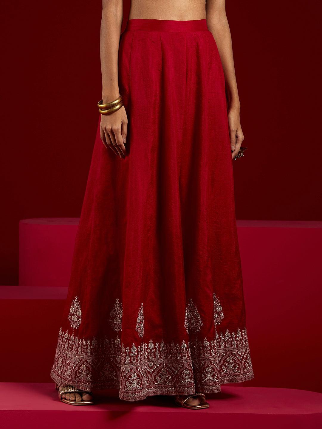 Libas Art Pink Embroidered Silk Straight Kurti With Palazzos & Dupatta - ShopLibas