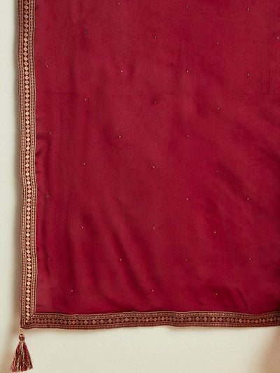 Burgundy Woven Design Silk Blend Straight Kurta With Trousers & Dupatta - ShopLibas