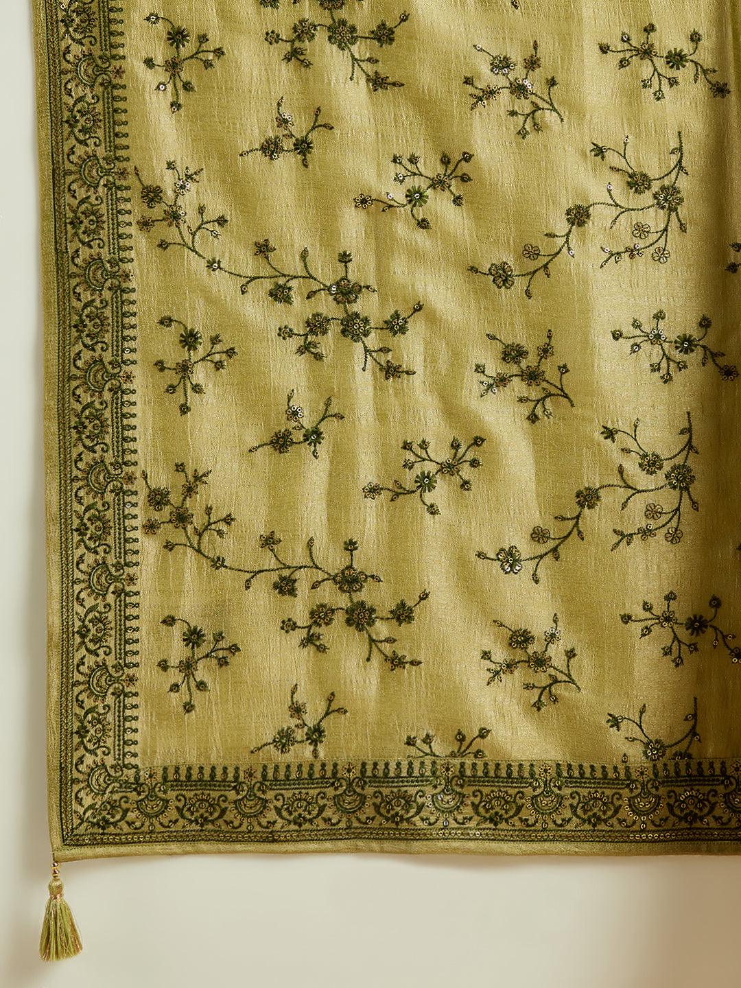 Sage Green Embroidered Silk Blend Straight Kurta With Trousers & Dupatta - ShopLibas 
