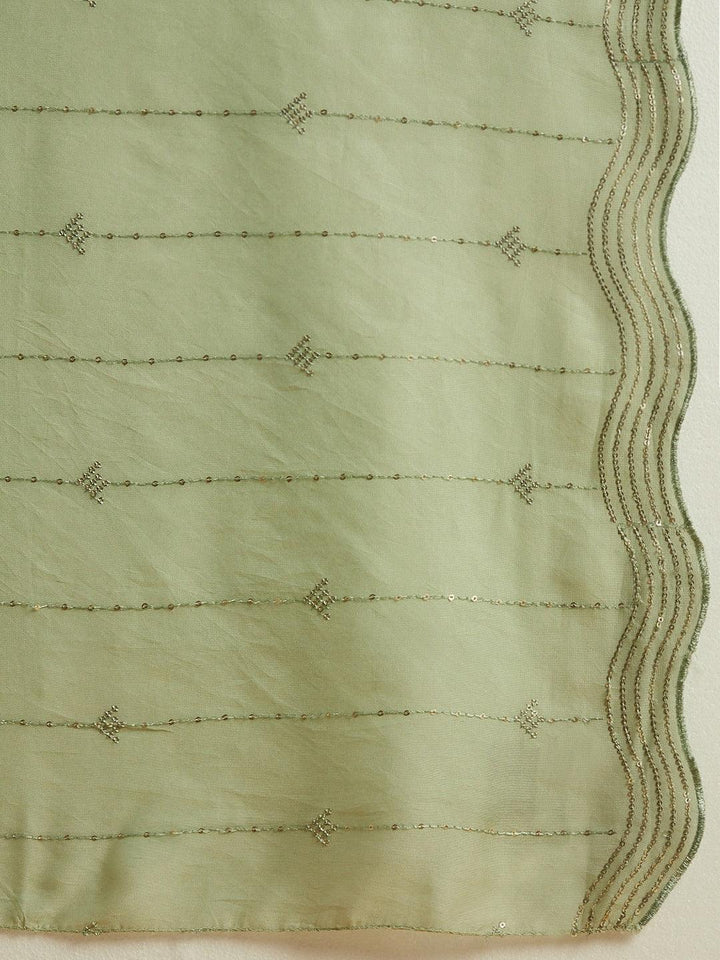 Green Embroidered Silk Straight Kurta With Trousers & Dupatta - ShopLibas