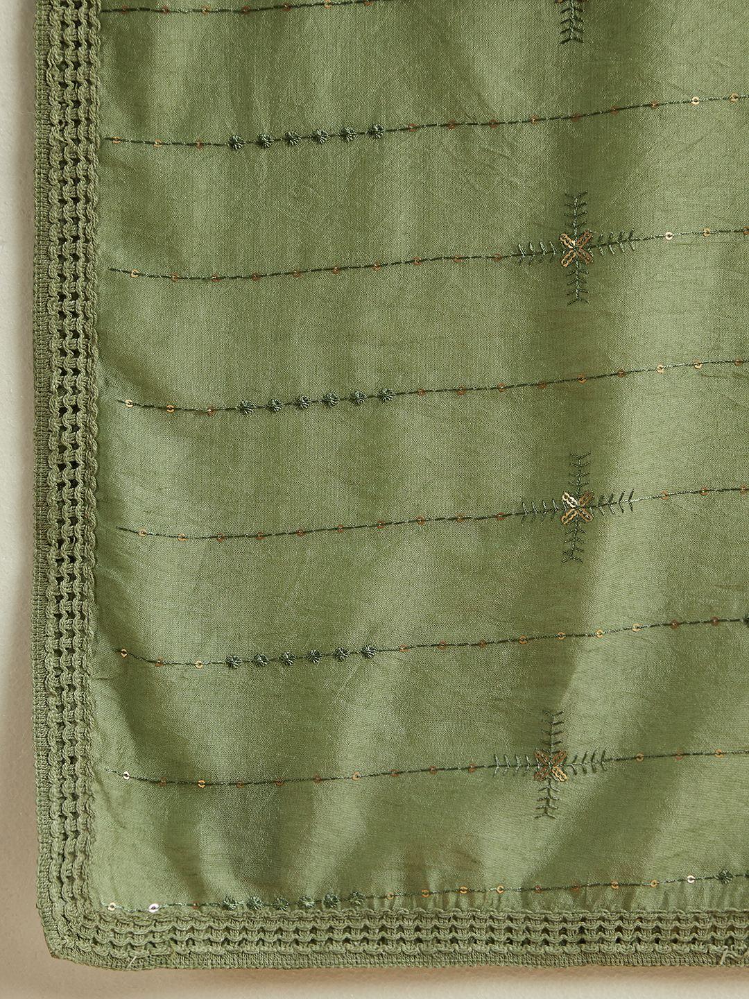 Sage Green Embroidered Silk Straight Kurta With Trousers & Dupatta - ShopLibas 