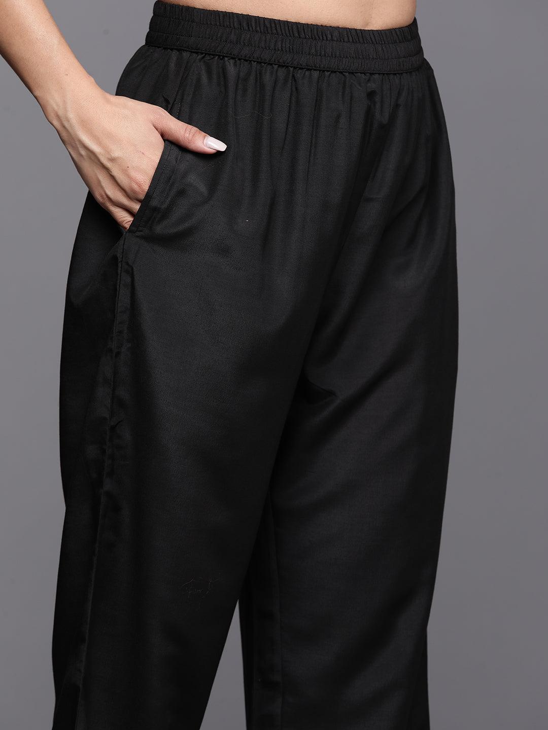 Black Embroidered Georgette Straight Kurta With Trousers & Dupatta - ShopLibas