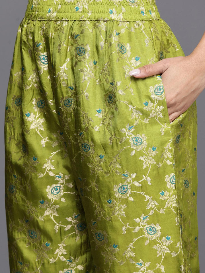 Rama Green Yoke Design Velvet Straight Kurta With Trousers & Dupatta - ShopLibas