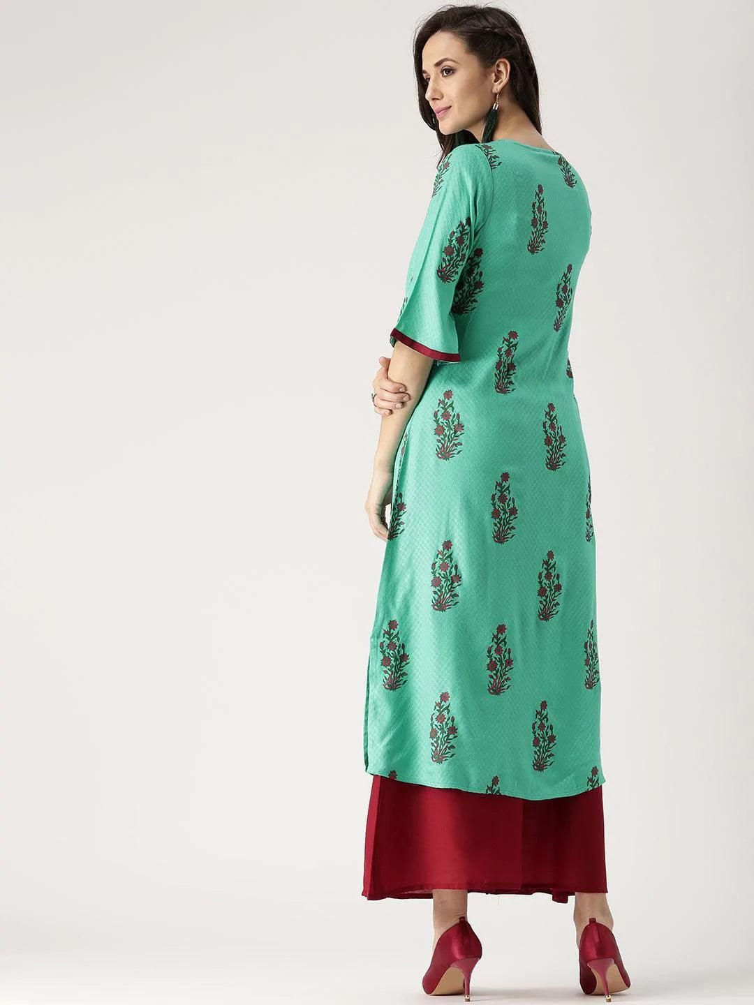 Green Printed Rayon Kurta - ShopLibas 