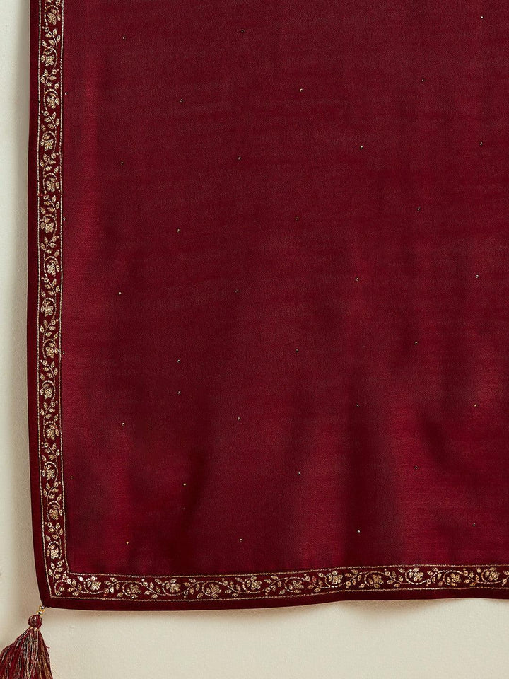 Fuchsia Embroidered Silk Blend Straight Suit With Dupatta