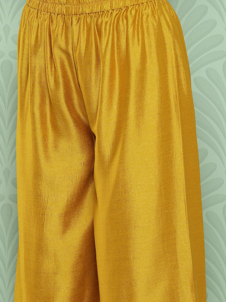 Mustard Embroidered Silk Blend Straight Suit With Dupatta