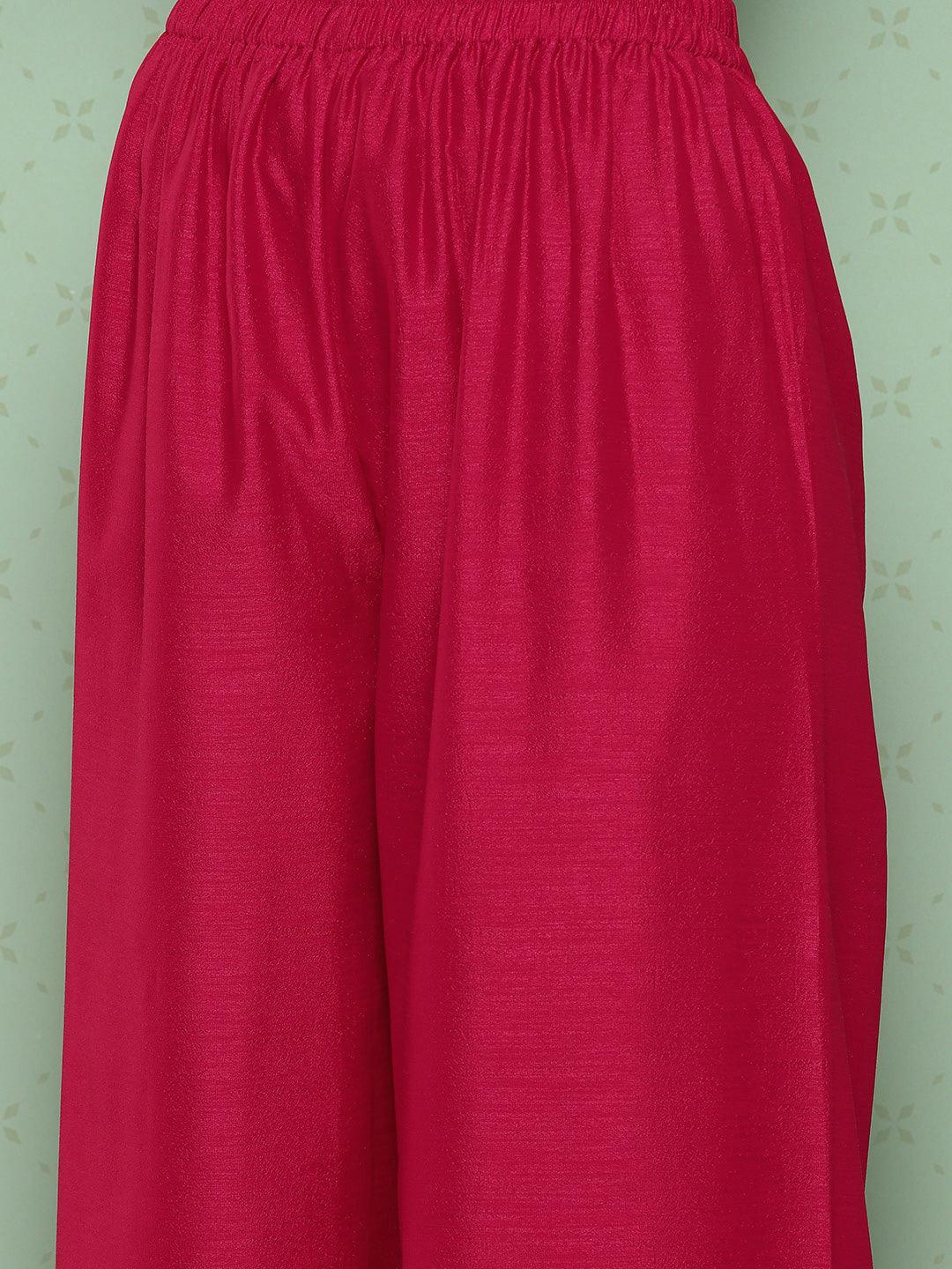 Pink Embroidered Silk Blend Straight Kurta With Palazzos & Dupatta - ShopLibas 