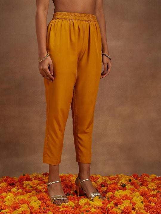 Mustard Yoke Design Velvet Anarkali Suit Set