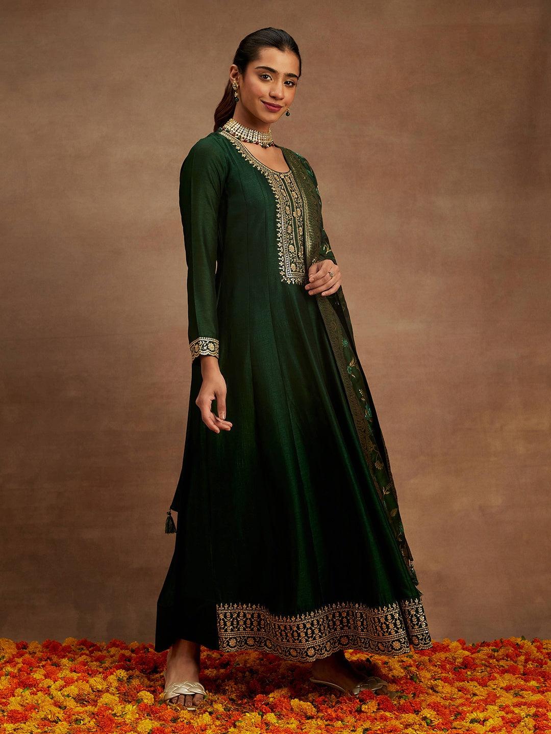 Buy Green Yoke Design Silk Blend Anarkali Suit With Dupatta Online in United States at $81.00 | Libas Buy Green Yoke Design Silk Blend Anarkali Suit With Dupatta Online in United States at $81.00 | Libas