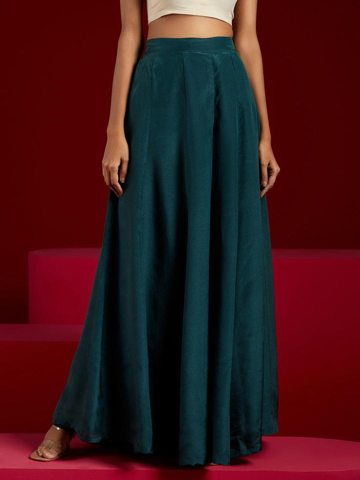 Libas Art Green Embroidered Silk Straight Kurta With Palazzos & Dupatta - ShopLibas