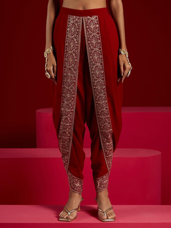 Libas Art Magenta Embellished Georgette Top With Trousers & Jacket - ShopLibas