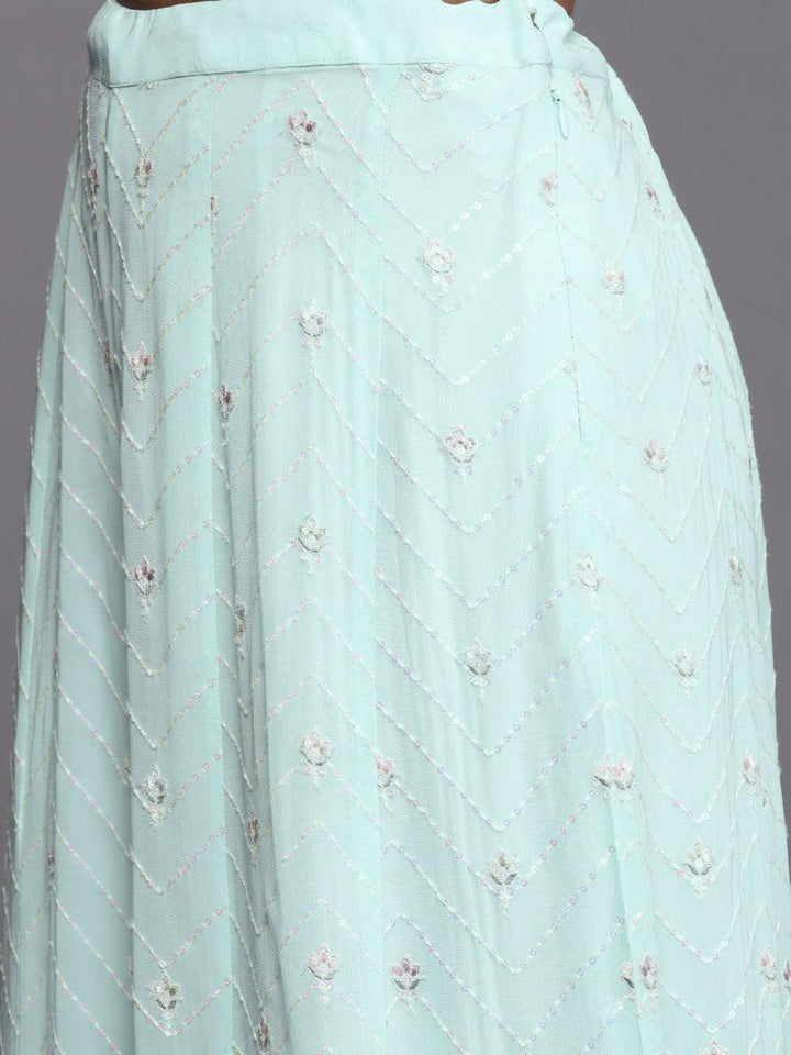 Libas Art Blue Embroidered Georgette Straight Kurta With Palazzos & Dupatta - ShopLibas