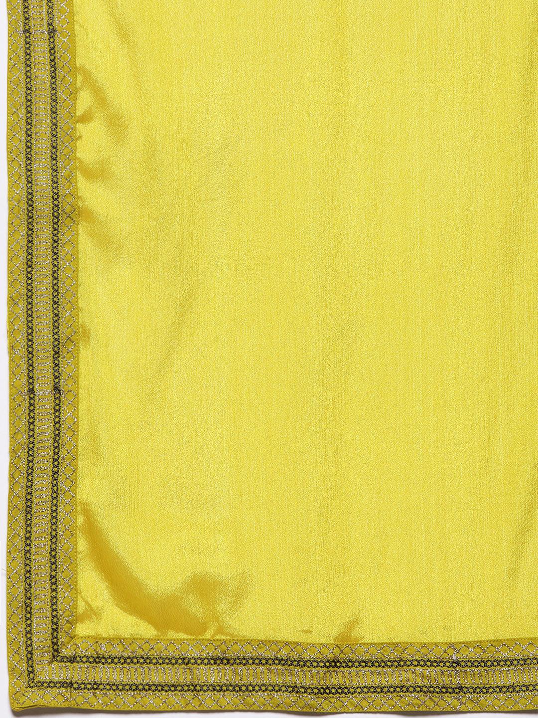 Mustard Printed Silk Blend Straight Kurta With Trousers & Dupatta - ShopLibas 