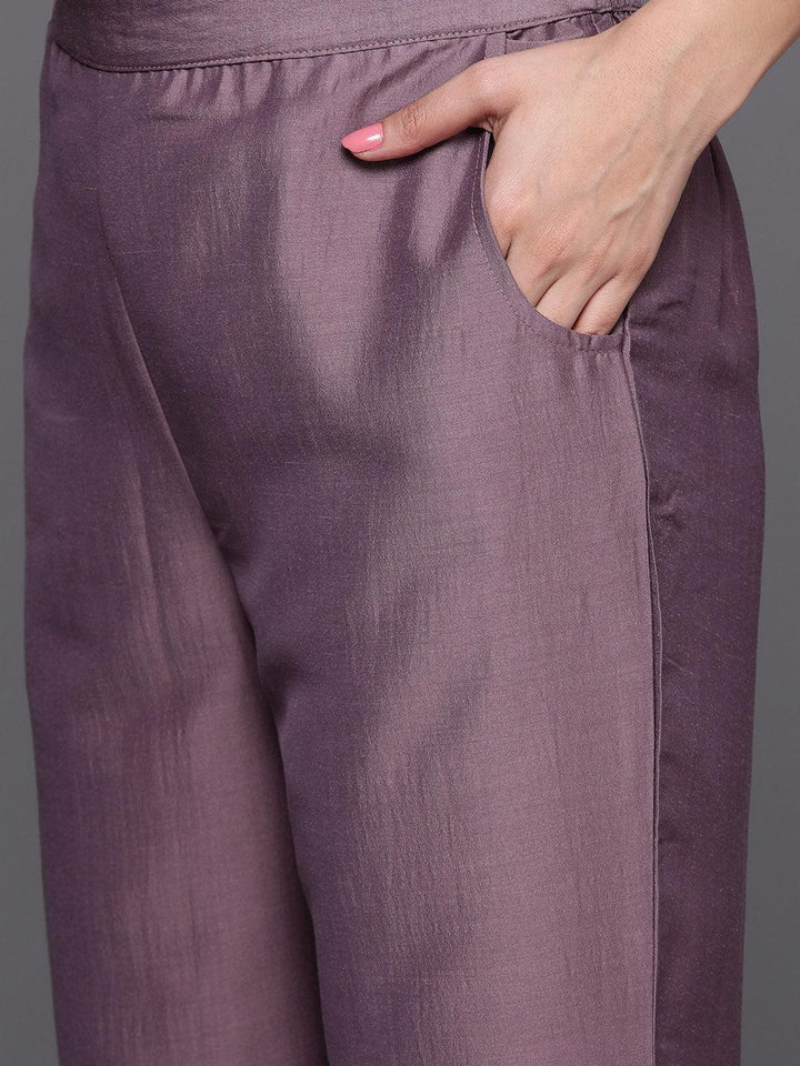 Mauve Yoke Design Silk Blend Straight Suit With Dupatta