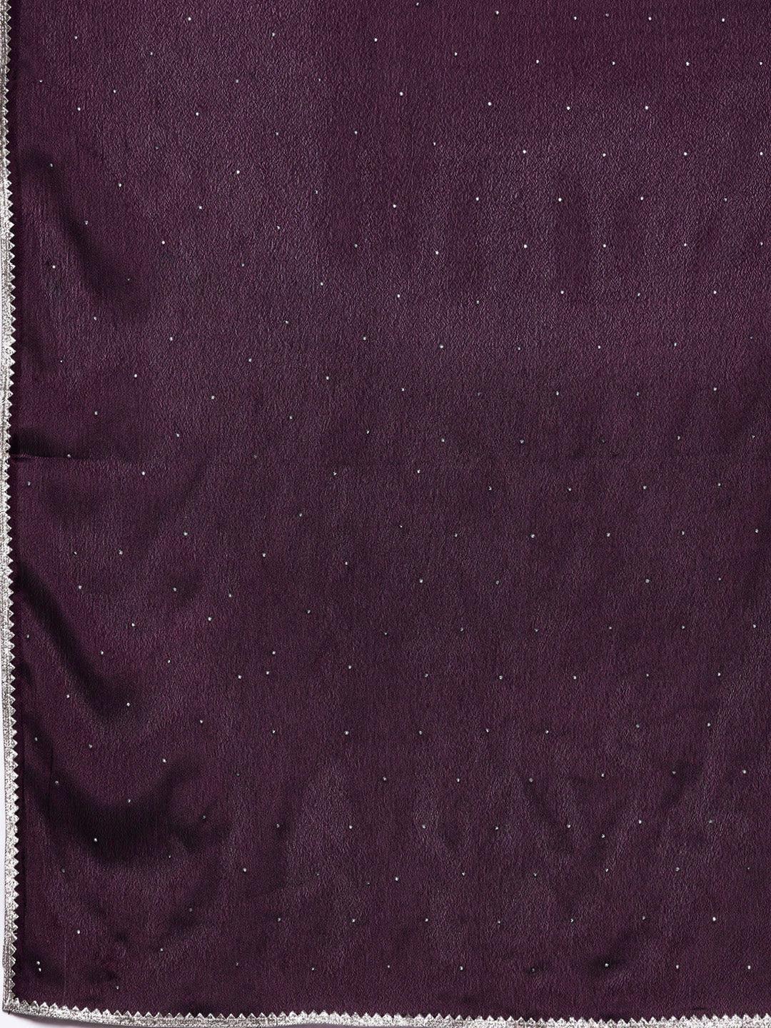 Wine Yoke Design Silk Blend A-Line Kurta With Trousers & Dupatta - ShopLibas 