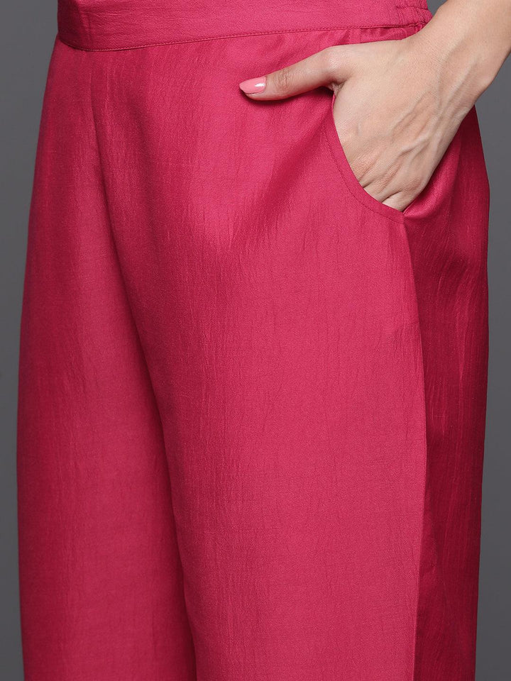 Pink Yoke Design Silk Blend Straight Suit With Dupatta