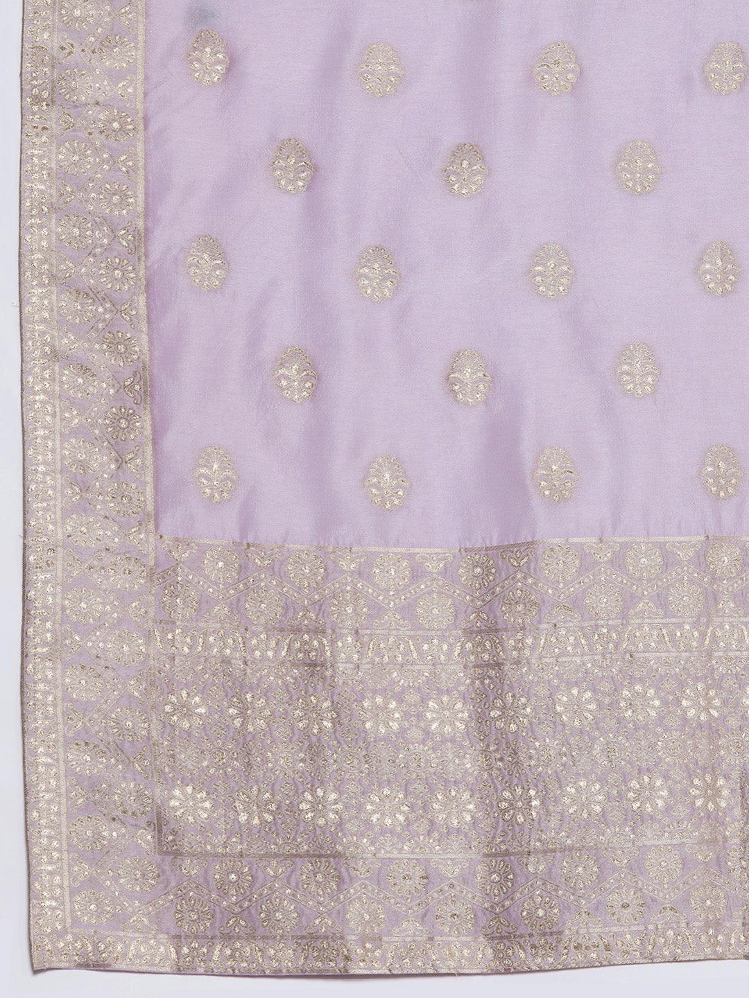 Lavender Woven Design Silk Blend Straight Kurta With Trousers & Dupatta - ShopLibas