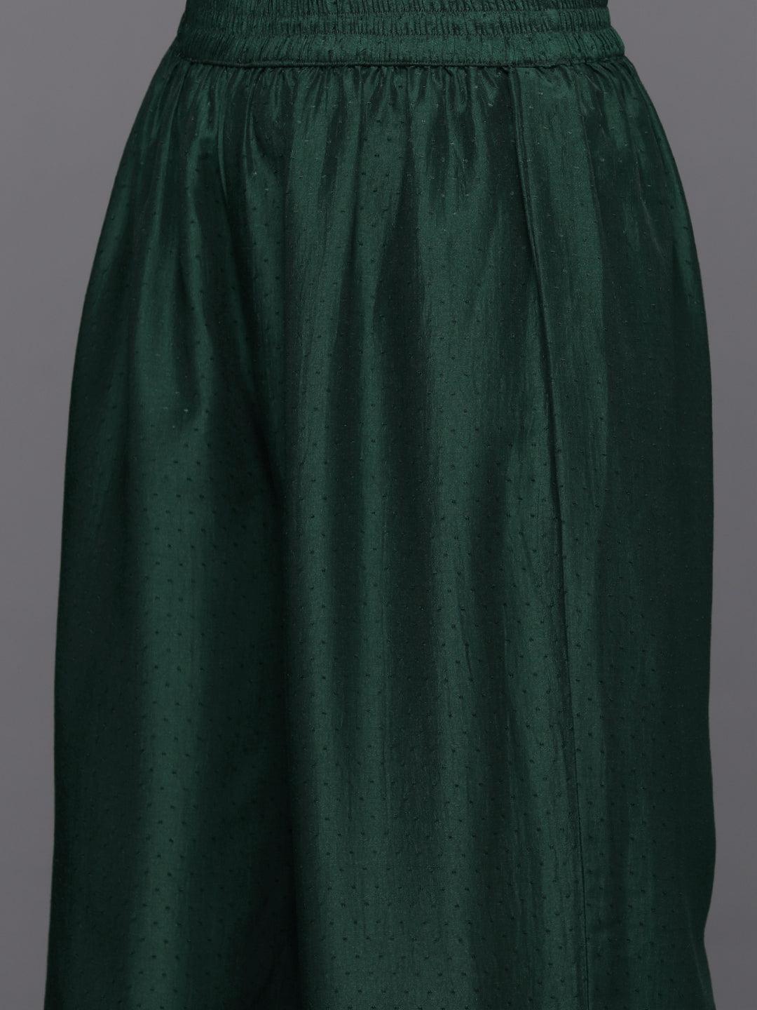 Green Yoke Design Silk Blend Anarkali Kurta With Palazzos & Dupatta - ShopLibas
