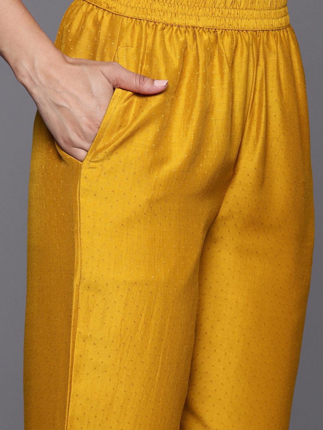 Mustard Yoke Design Silk Blend Straight Kurta With Palazzos & Dupatta - ShopLibas 