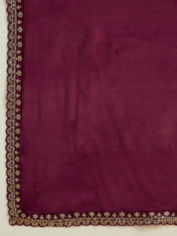 Purple Yoke Design Silk Blend Straight Suit With Dupatta