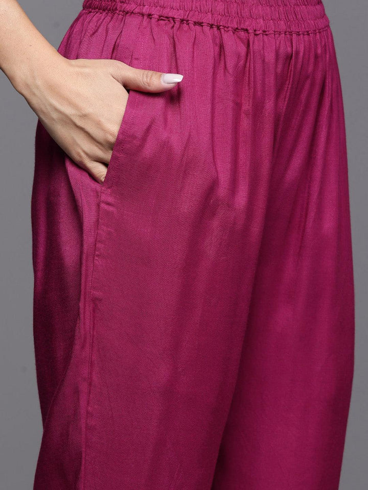 Maroon Woven Design Silk Blend Straight Kurta With Trousers & Dupatta - ShopLibas