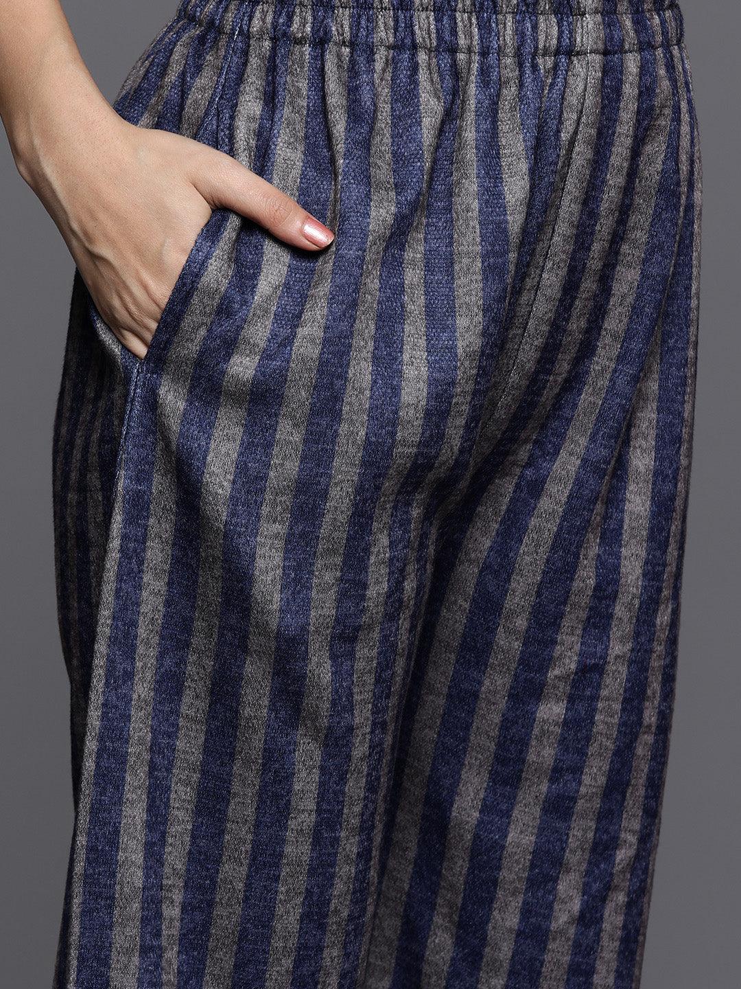 Multi Printed Wool Blend Straight Kurta With Palazzos & Dupatta - ShopLibas 