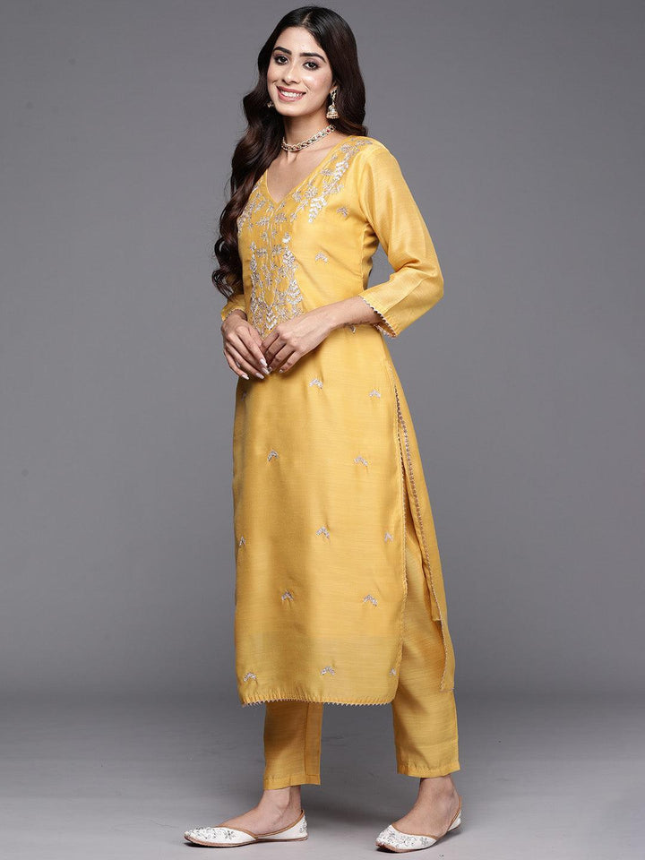 Yellow Embroidered Chanderi Silk Straight Suit With Dupatta