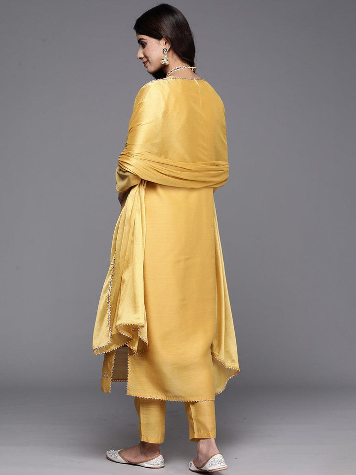 Yellow Embroidered Chanderi Silk Straight Suit With Dupatta